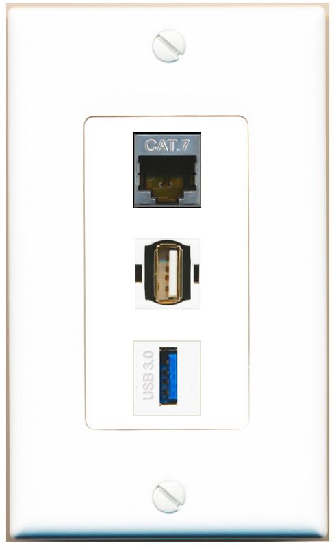 CAT7 USB-3 USB2 Wall Plate [White]