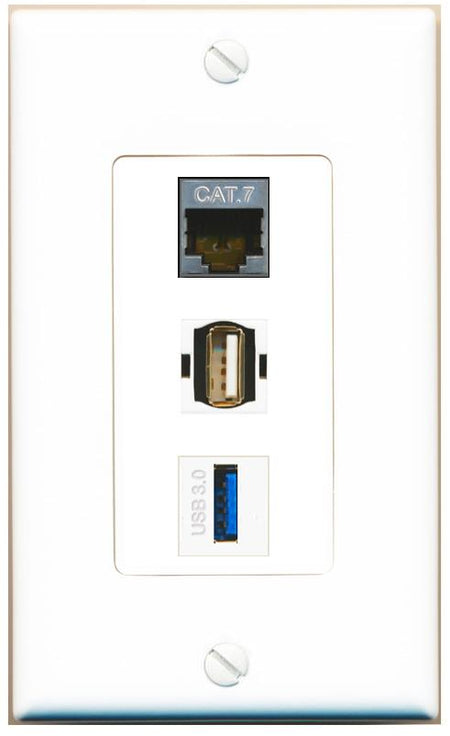 CAT7 USB-3 USB2 Wall Plate [White]