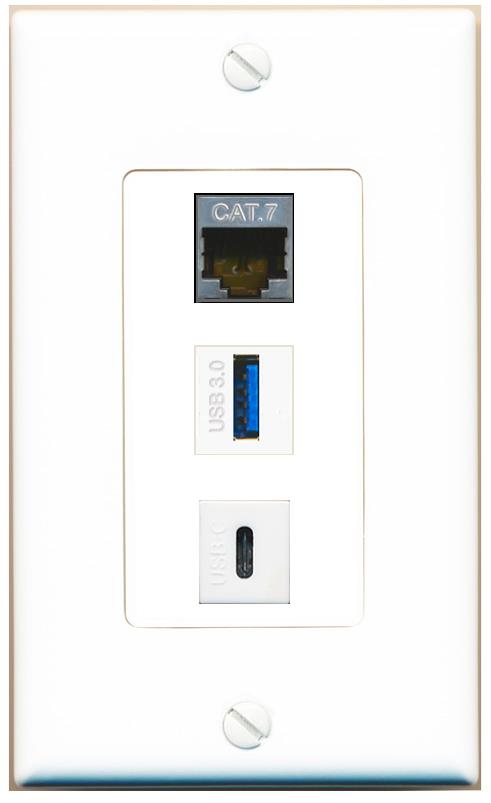 CAT7 USB-3 USBC Wall Plate [White]