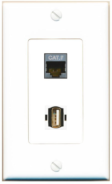 CAT7 USB2 Wall Plate [White]