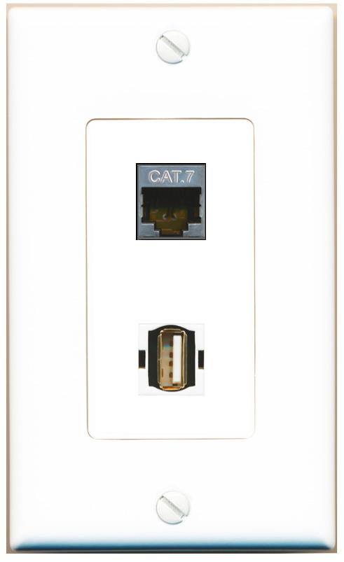 CAT7 USB2 Wall Plate [White]