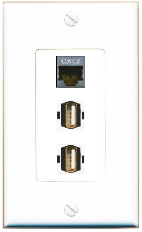 CAT7 2 USB2 Wall Plate [White]