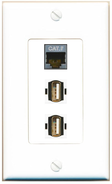 CAT7 2 USB2 Wall Plate [White]