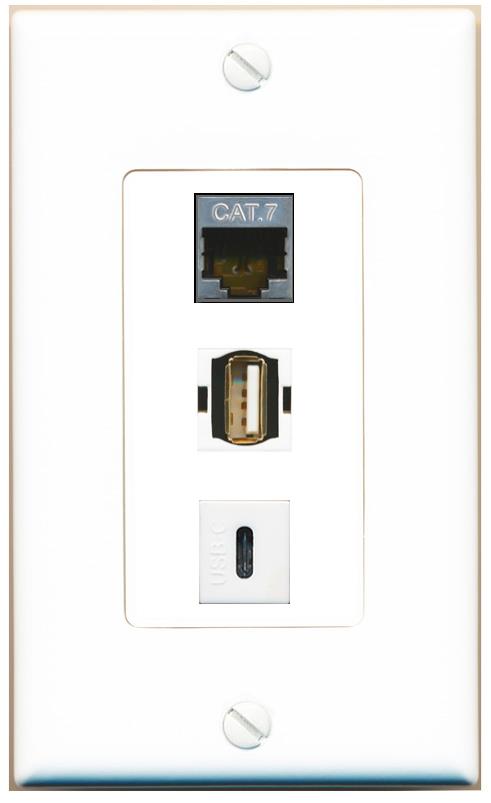 CAT7 USB2 USBC Wall Plate [White]