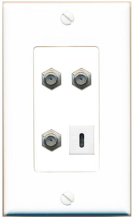 RiteAV 3 COAX USBC Wall Plate [White]