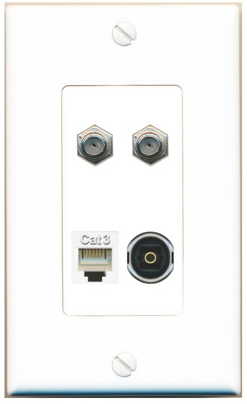 RiteAV 2 COAX PHONE TOSLINK Wall Plate [White]