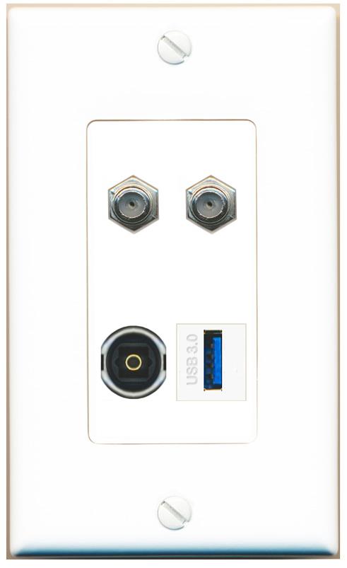 RiteAV 2 COAX TOSLINK USB-3 Wall Plate [White]