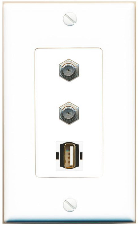 2 COAX USB2 Wall Plate [White]