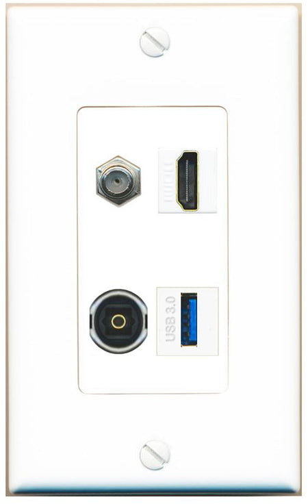 RiteAV COAX HDMI TOSLINK USB-3 Wall Plate [White]