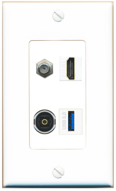 RiteAV COAX HDMI TOSLINK USB-3 Wall Plate [White]