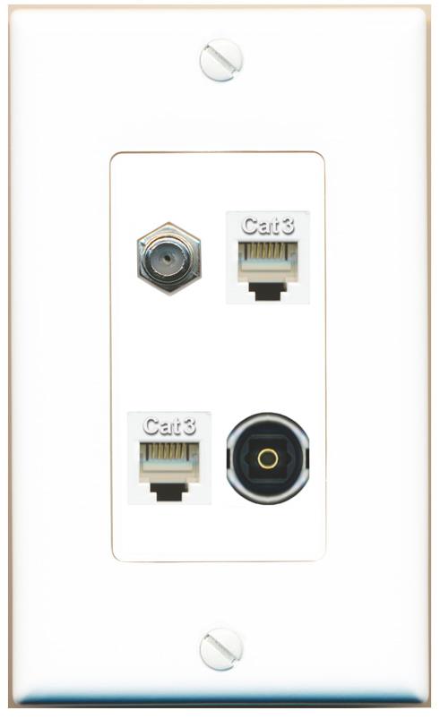 RiteAV COAX 2 PHONE TOSLINK Wall Plate [White]
