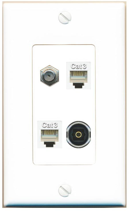 RiteAV COAX 2 PHONE TOSLINK Wall Plate [White]