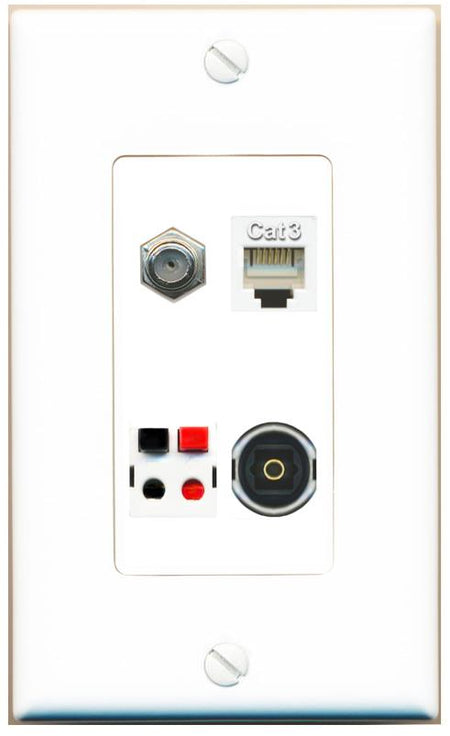 RiteAV COAX PHONE SPEAKER TOSLINK Wall Plate [White]