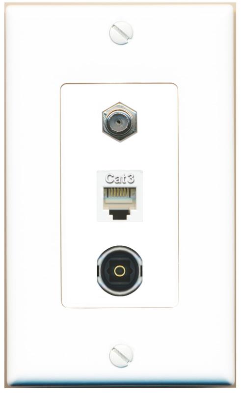 COAX PHONE TOSLINK Wall Plate [White]