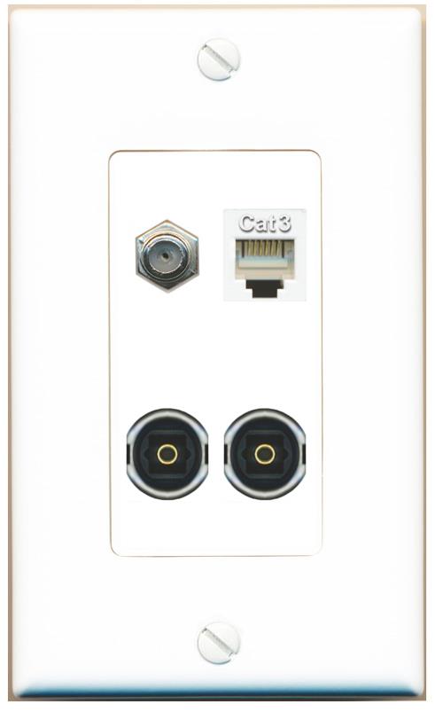 RiteAV COAX PHONE 2 TOSLINK Wall Plate [White]