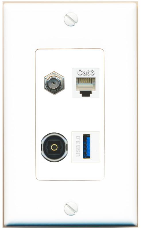 RiteAV COAX PHONE TOSLINK USB-3 Wall Plate [White]
