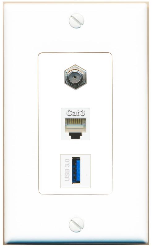 COAX PHONE USB-3 Wall Plate [White]