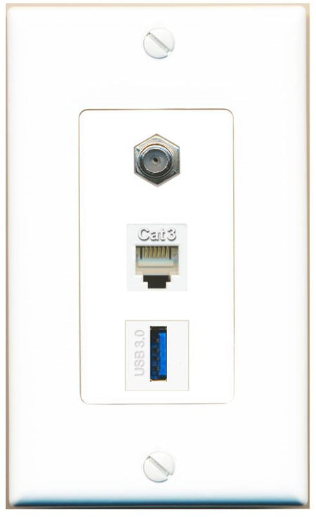 COAX PHONE USB-3 Wall Plate [White]