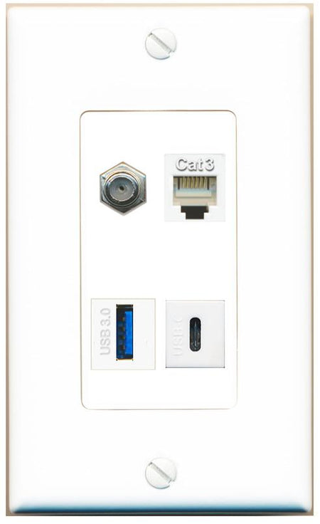 RiteAV COAX PHONE USB-3 USBC Wall Plate [White]