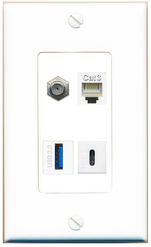 RiteAV COAX PHONE USB-3 USBC Wall Plate [White]