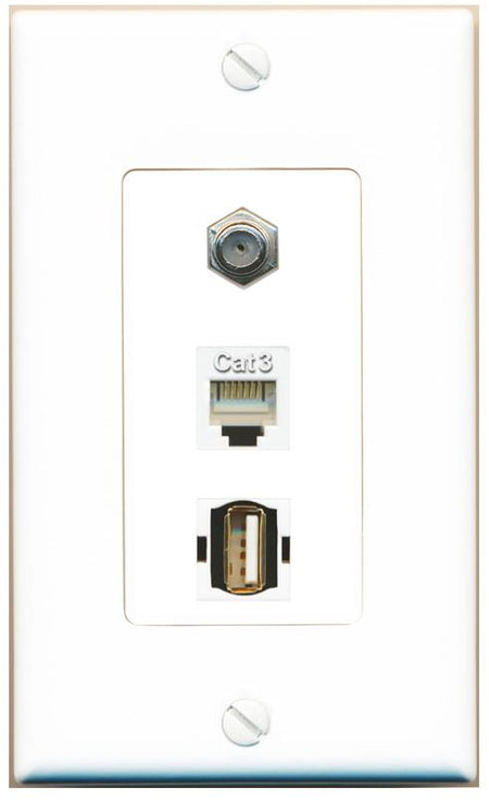 COAX PHONE USB2 Wall Plate [White]