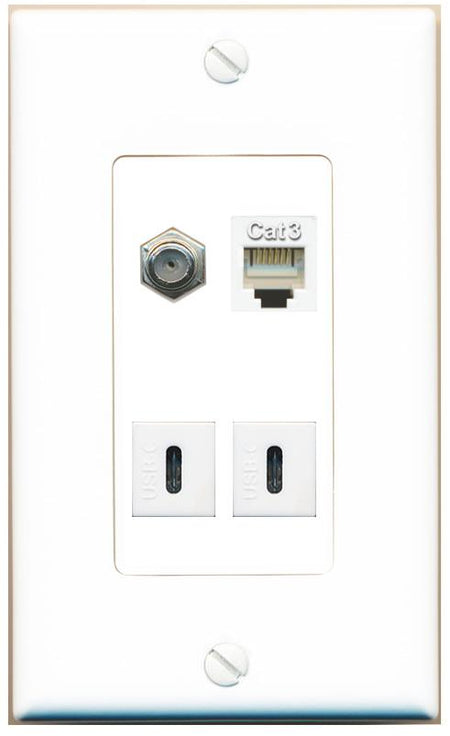 RiteAV COAX PHONE 2 USBC Wall Plate [White]