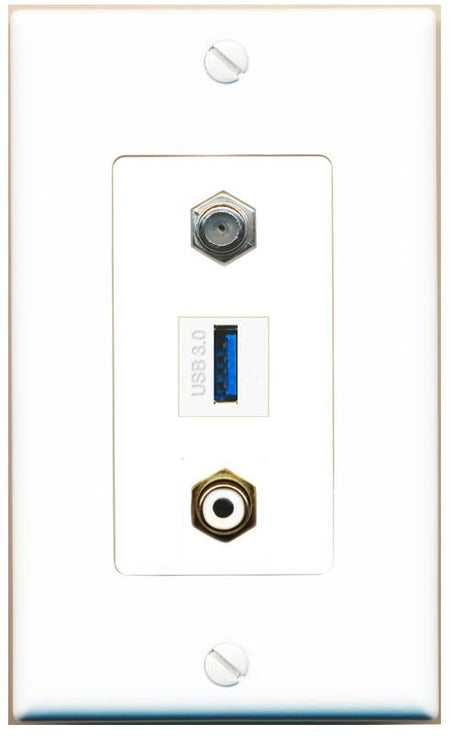 COAX RCA-WHITE USB-3 Wall Plate [White]