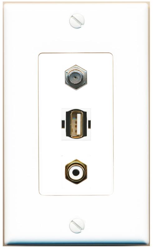 COAX RCA-WHITE USB2 Wall Plate [White]