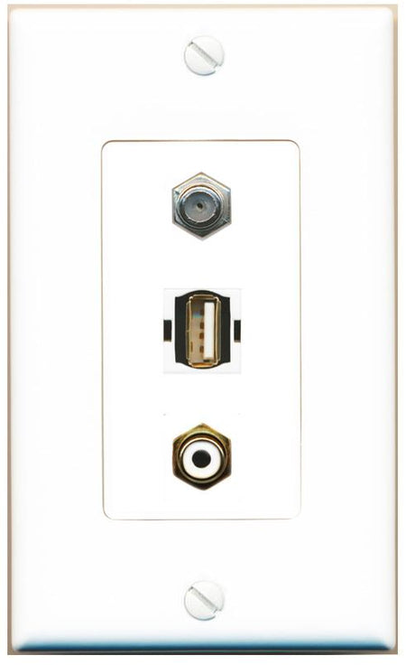 COAX RCA-WHITE USB2 Wall Plate [White]
