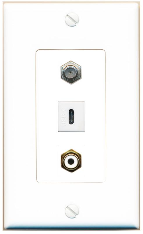 COAX RCA-WHITE USBC Wall Plate [White]