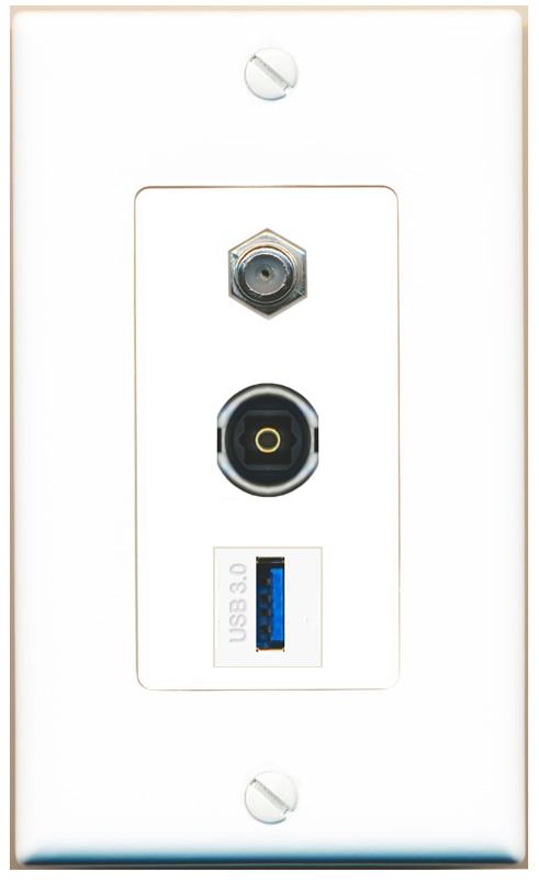 COAX TOSLINK USB-3 Wall Plate [White]