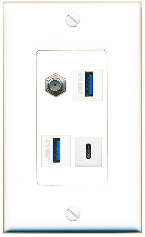 RiteAV COAX 2 USB-3 USBC Wall Plate [White]