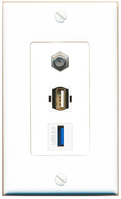 COAX USB-3 USB2 Wall Plate [White]