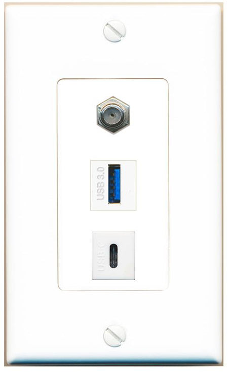 COAX USB-3 USBC Wall Plate [White]