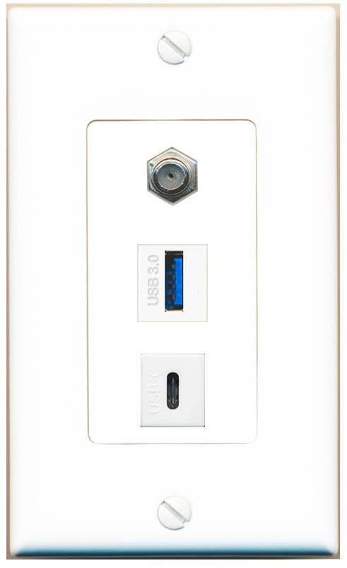 COAX USB-3 USBC Wall Plate [White]