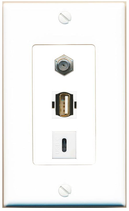 COAX USB2 USBC Wall Plate [White]