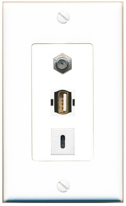 COAX USB2 USBC Wall Plate [White]