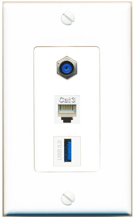 F81 PHONE USB-3 Wall Plate [White]