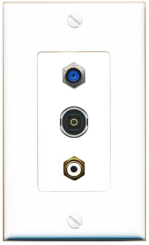 F81 RCA-WHITE TOSLINK Wall Plate [White]