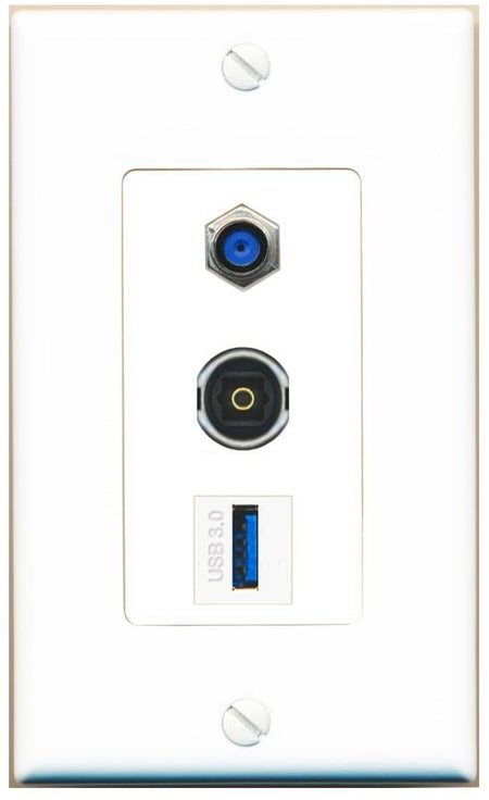 F81 TOSLINK USB-3 Wall Plate [White]
