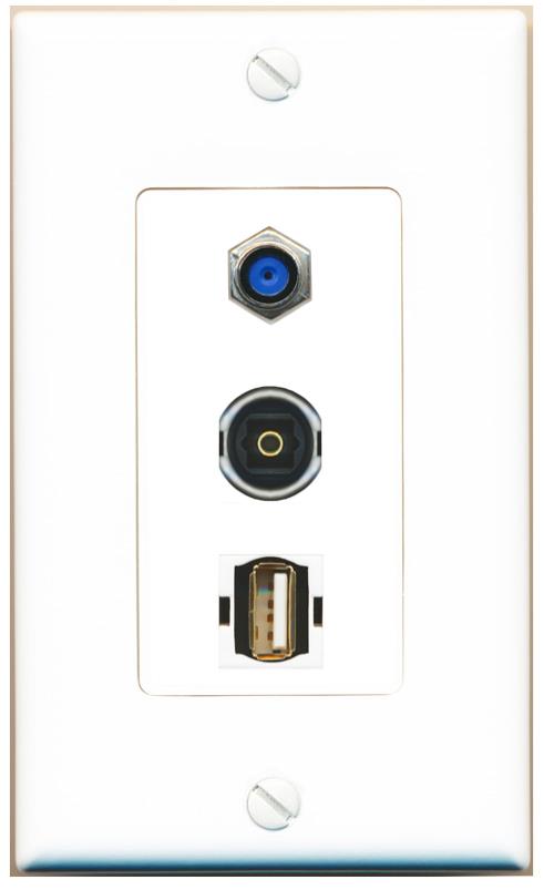 F81 TOSLINK USB2 Wall Plate [White]