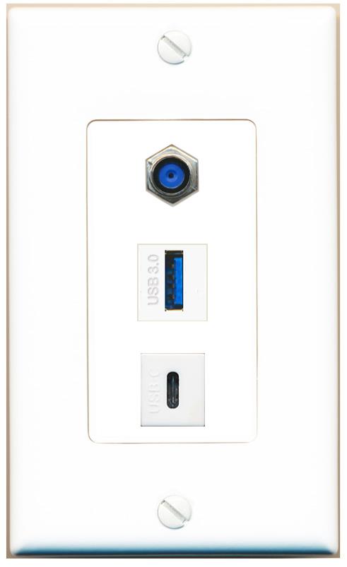 F81 USB-3 USBC Wall Plate [White]