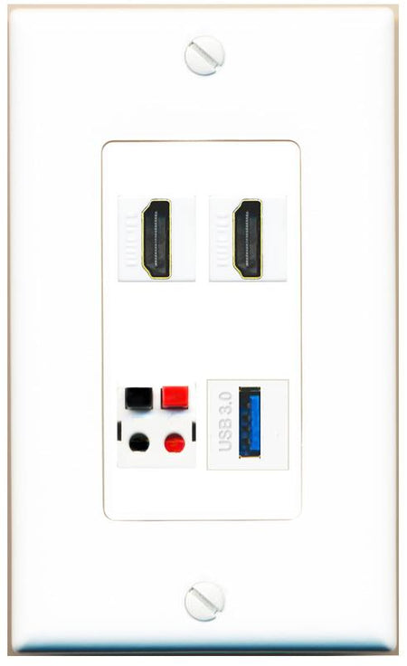 RiteAV 2 HDMI SPEAKER USB-3 Wall Plate [White]