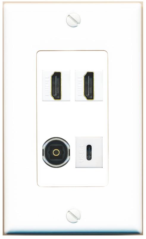 RiteAV 2 HDMI TOSLINK USBC Wall Plate [White]