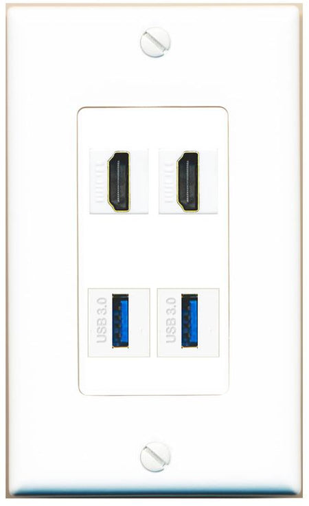 RiteAV 2 HDMI 2 USB-3 Wall Plate [White]
