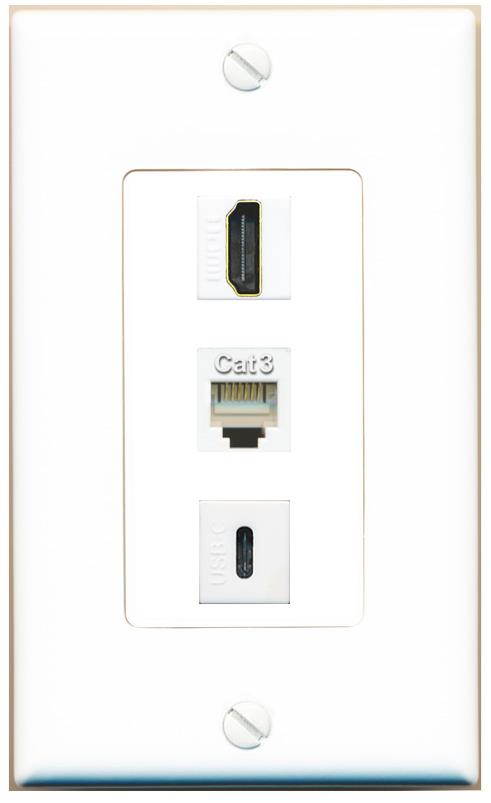 HDMI PHONE USBC Wall Plate [White]