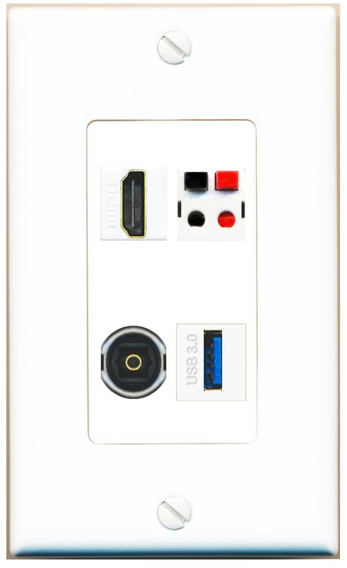 RiteAV HDMI SPEAKER TOSLINK USB-3 Wall Plate [White]
