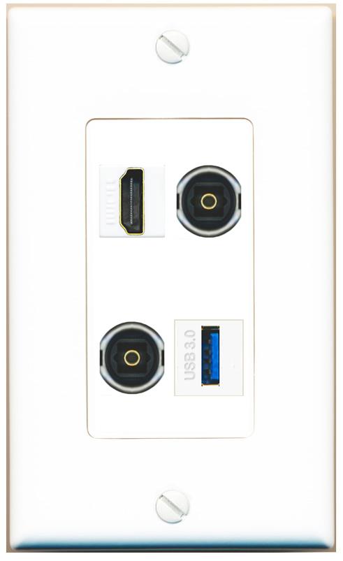 RiteAV HDMI 2 TOSLINK USB-3 Wall Plate [White]