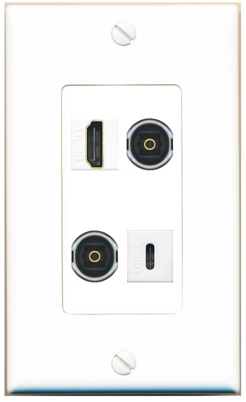 RiteAV HDMI 2 TOSLINK USBC Wall Plate [White]