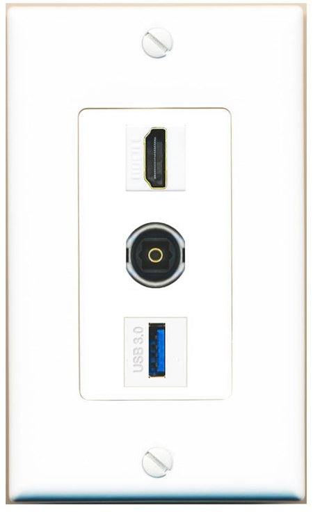 HDMI TOSLINK USB-3 Wall Plate [White]